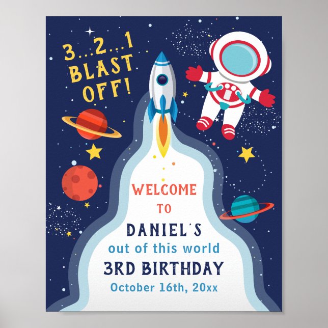 Astronaut Rymden Rocket Frakt Birthday Välkommen Poster (Framsidan)