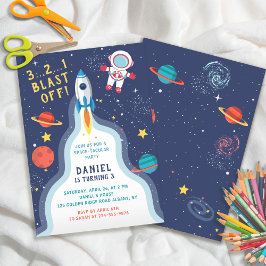 Astronaut Rymden Rocket Frakt Planet Birthday Inbjudningar