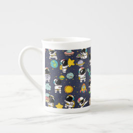 Astronaut Rymden Tecknad Benporslin Mugg