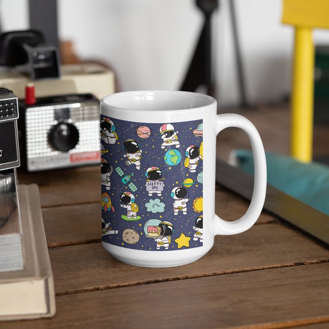 Astronaut Rymden Tecknad Kaffemugg (Astronaut Outer Space Cartoon Coffee Mug)