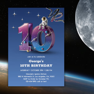 Astronaut Rymden Thmet Boy 10th Birthday Inbjudningar