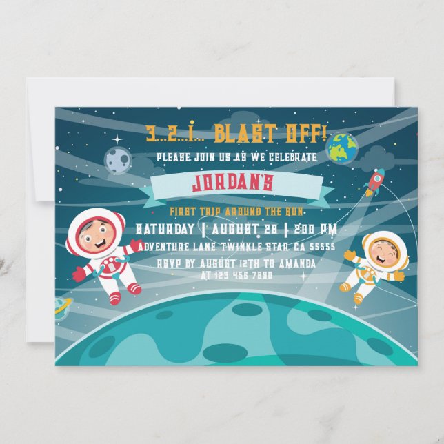 Astronaut Rymdfödelsedagsinbjudan Inbjudningar (Framsida)