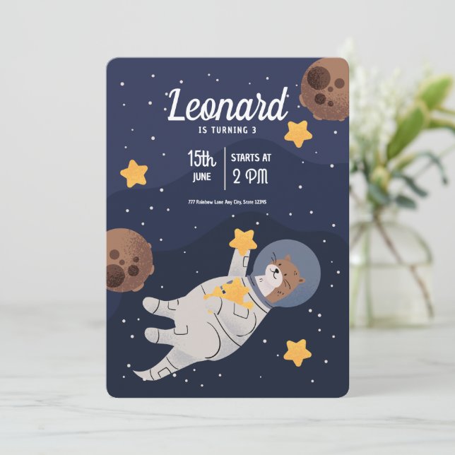 Astronaut Rymdfödelsedagsinbjudan, Yttre rymden  Inbjudningar (Stående Fram)