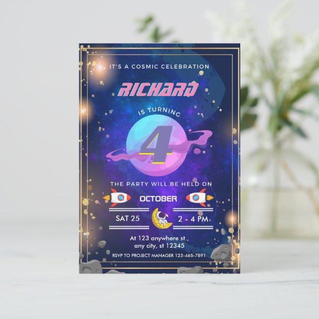 Astronaut rymdfödelsedagsinbjudningar  inbjudningar (Stående Fram)