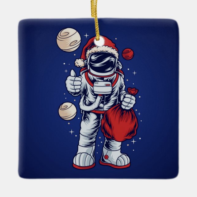 Astronaut Santa in Space Ceramic Ornament (Framsida)