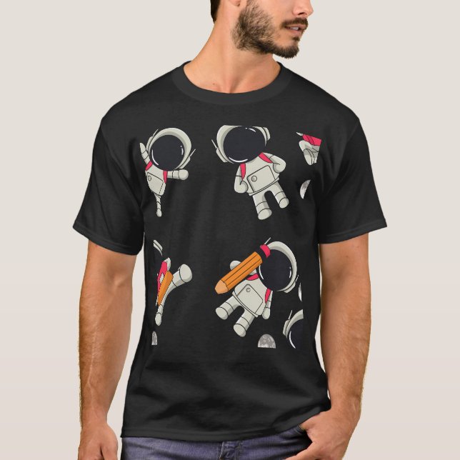 Astronaut Seamless Mönster Cute T Shirt (Framsida)