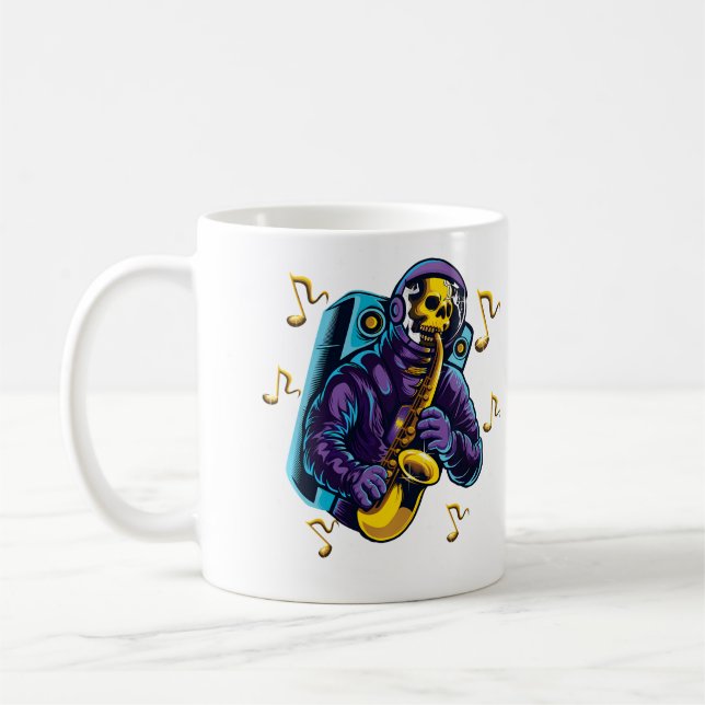 Astronaut Shirt Skull Playing Saxophone In Space M Kaffemugg (Vänster)