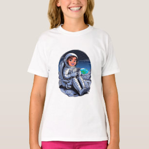 Astronaut sitta på måne rullning på en mobil t shirt