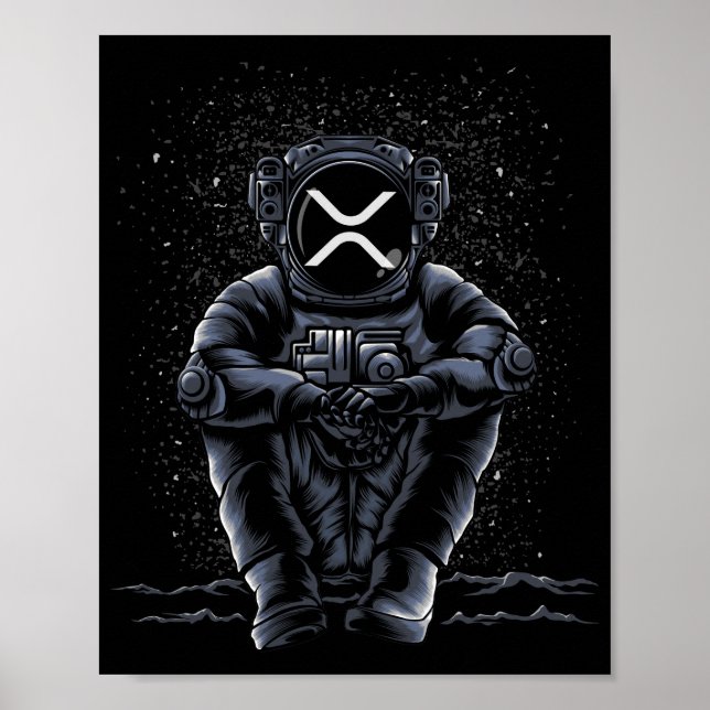 Astronaut Sitta Ripple XRP Crypto to to Måne Poster (Framsidan)