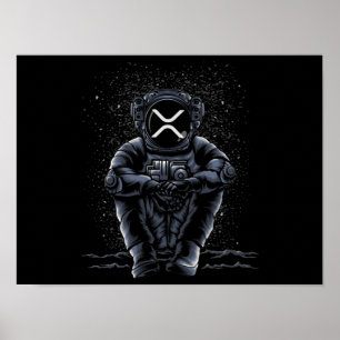 Astronaut Sitta Ripple XRP Crypto to to Måne Poster
