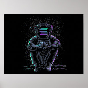 Astronaut Sitta Solana SOL till Måne Crypto Poster