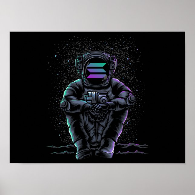 Astronaut Sitta Solana SOL till Måne Crypto Poster (Framsidan)