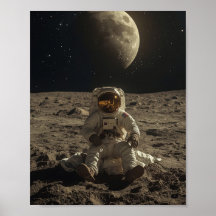 Astronaut sittande på månen