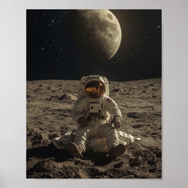 Astronaut sittande på månen poster (Framsidan)