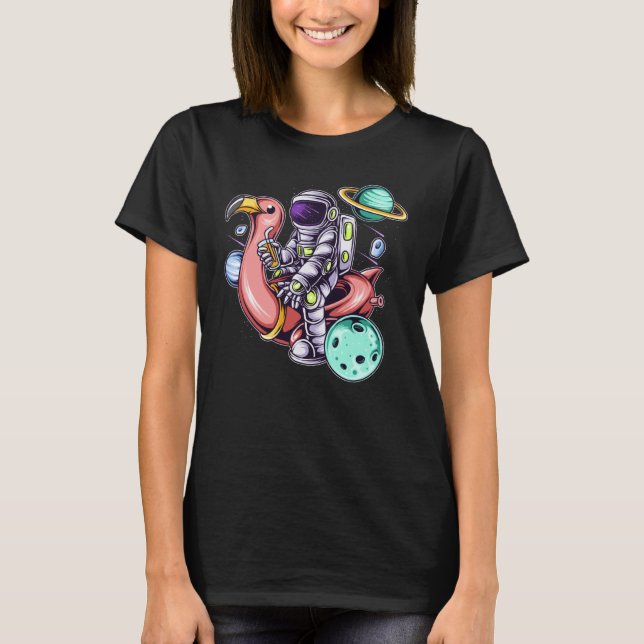 Astronaut Sitting on a Flamingo Summer Boy Girl Wo T Shirt (Framsida)
