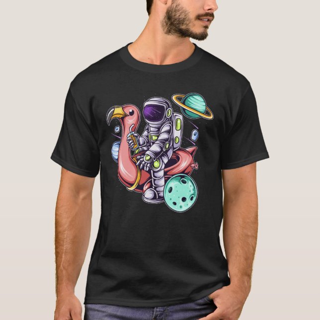 Astronaut Sitting on a Flamingo Summer Boy Girl Wo T Shirt (Framsida)