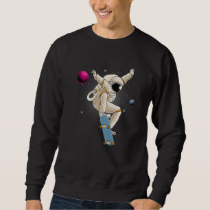 Astronaut Skateboarding Space Planets Måne Astrona Lång Ärmad Tröja