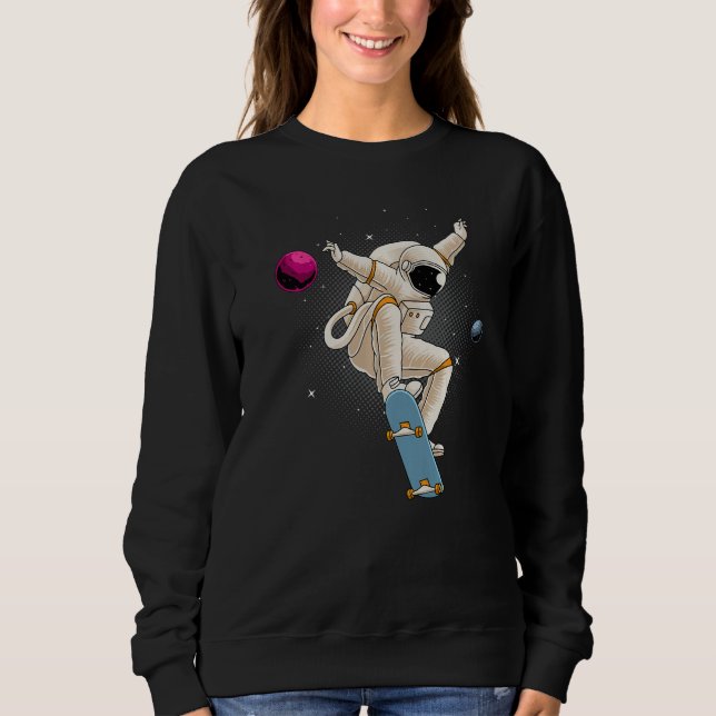 Astronaut Skateboarding Space Planets Måne Astrona T Shirt (Framsida)