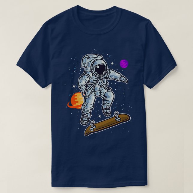 Astronaut Skating On Rocket Skateboard In Space Ki T Shirt (Design framsida)