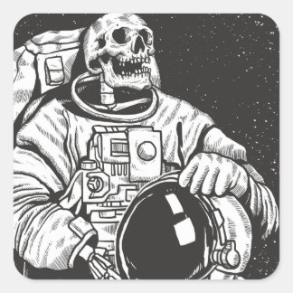 Astronaut Skeleton Spooky Skull Fyrkantigt Klistermärke
