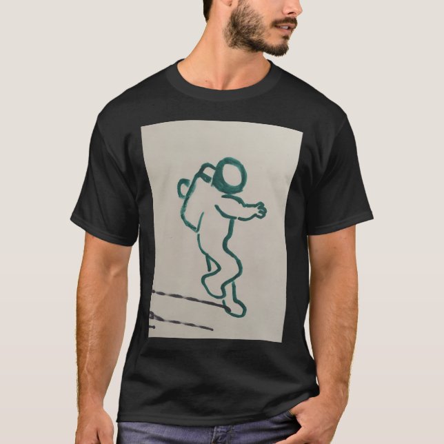 Astronaut Sketch Grönt på vit vit T Shirt (Framsida)