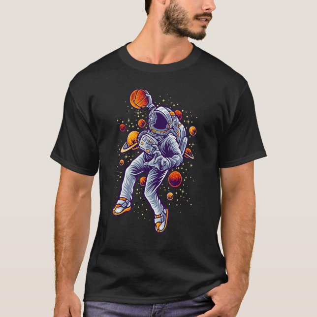 Astronaut Slam Dunk  Basketball Space T Shirt (Framsida)
