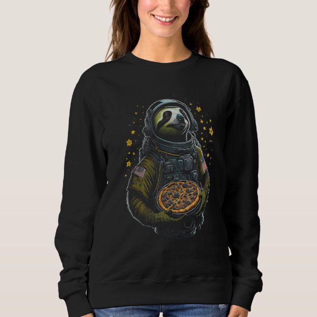 Astronaut Sloth Holding Pizza Funny Foodie Animal  T Shirt (Framsida)