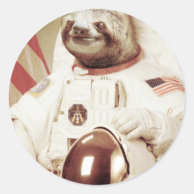 Astronaut Sloth Runt Klistermärke (Framsida)