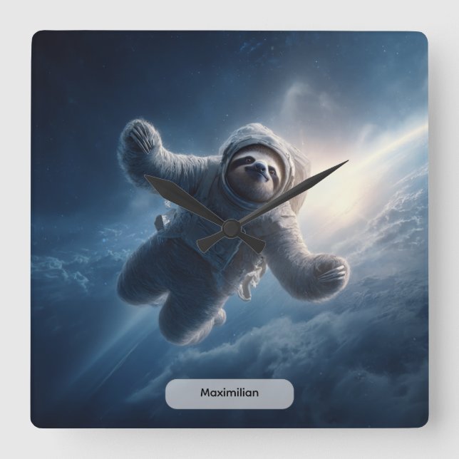 Astronaut Sloth Space Surreal Animal Personalized  Fyrkantig Klocka (Framsida)