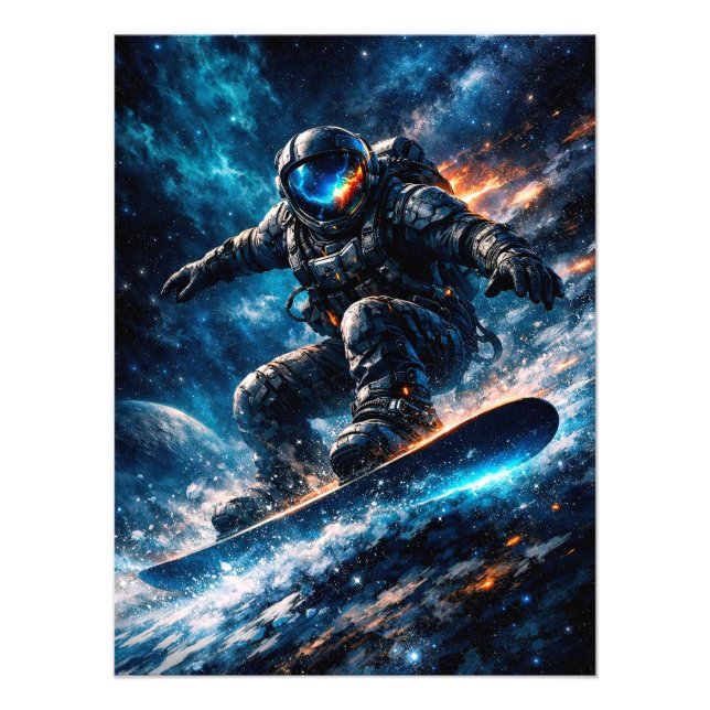 Astronaut Snowboarding Through Space Fototryck (Framsidan)