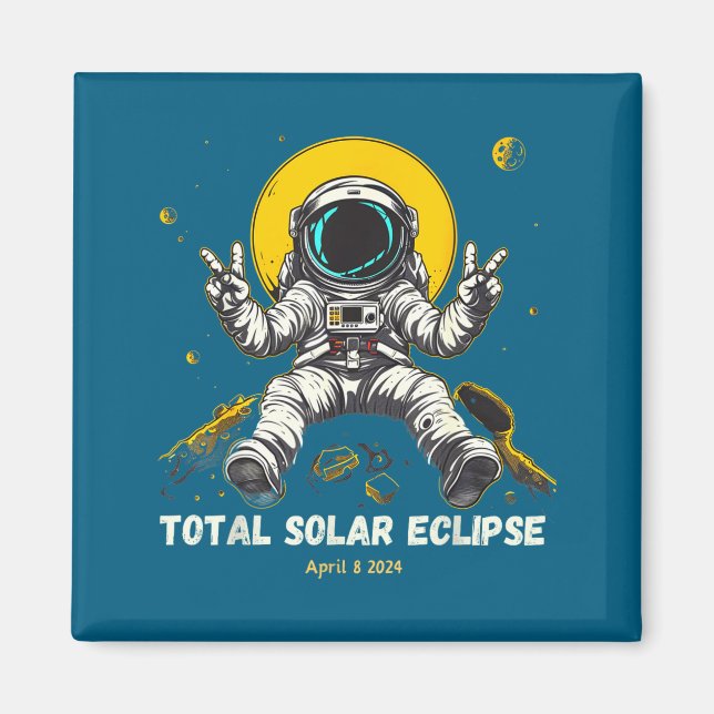 Astronaut Solförmörkelse 2024 Totalitet 8 april Ro Magnet (Framsidan)