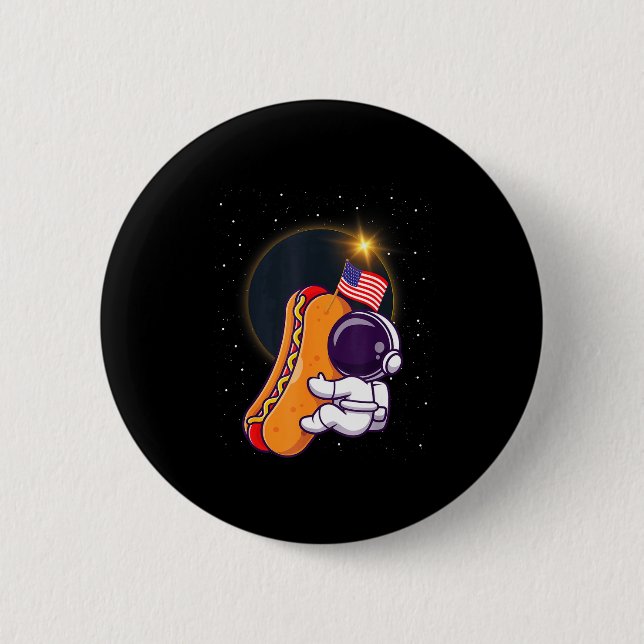 Astronaut Solförmörkelse Hotdog Oss Flagga Rolig U Knapp (Framsida)