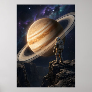 Astronaut som betraktar Saturnus Poster