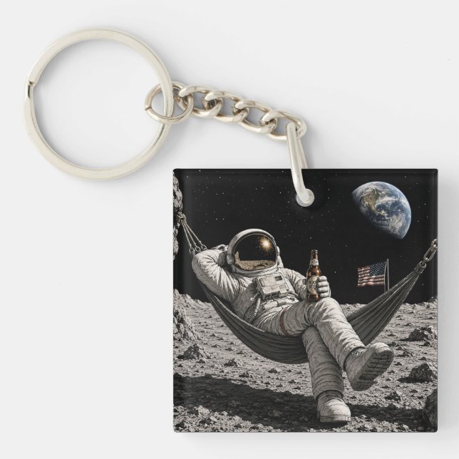 Astronaut som chillar med öl på månen (Framsidan)