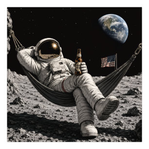 Astronaut som chillar med öl på månen fototryck