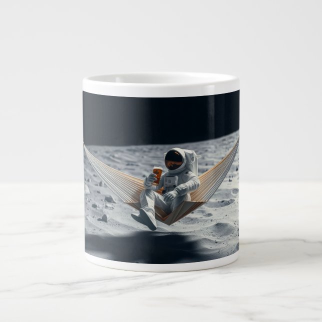 Astronaut som chillar med öl på månen jumbo mugg (Framsidan)
