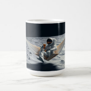 Astronaut som chillar med öl på månen kaffemugg