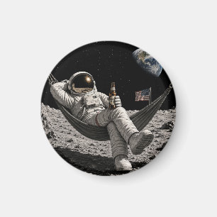 Astronaut som chillar med öl på månen magnet