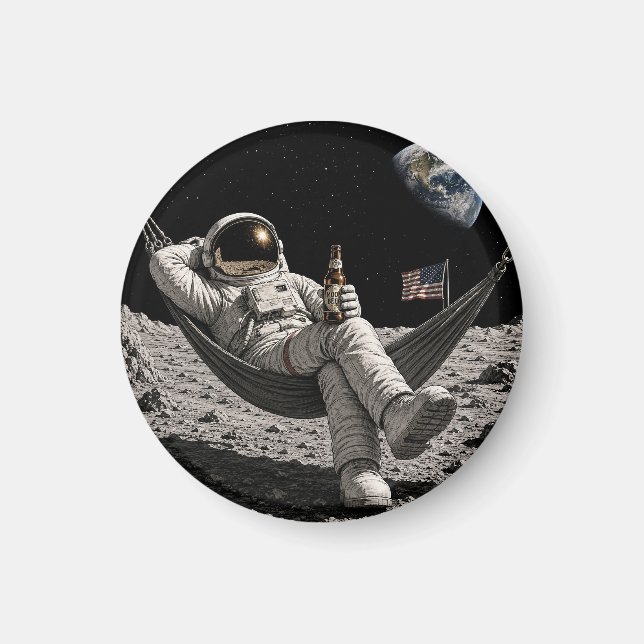 Astronaut som chillar med öl på månen magnet (Framsidan)