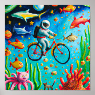 Astronaut som cyklar i havet färgade poster