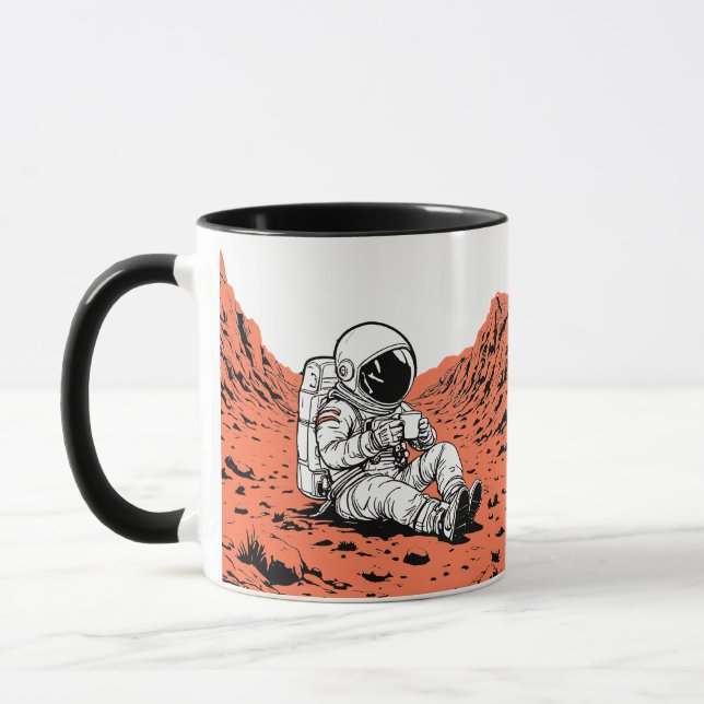 Astronaut som dricker kaffe på Mars - Minimal desi Mugg (Vänster)