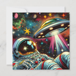 Astronaut som Flyter i rymden med en UFO Ai Art