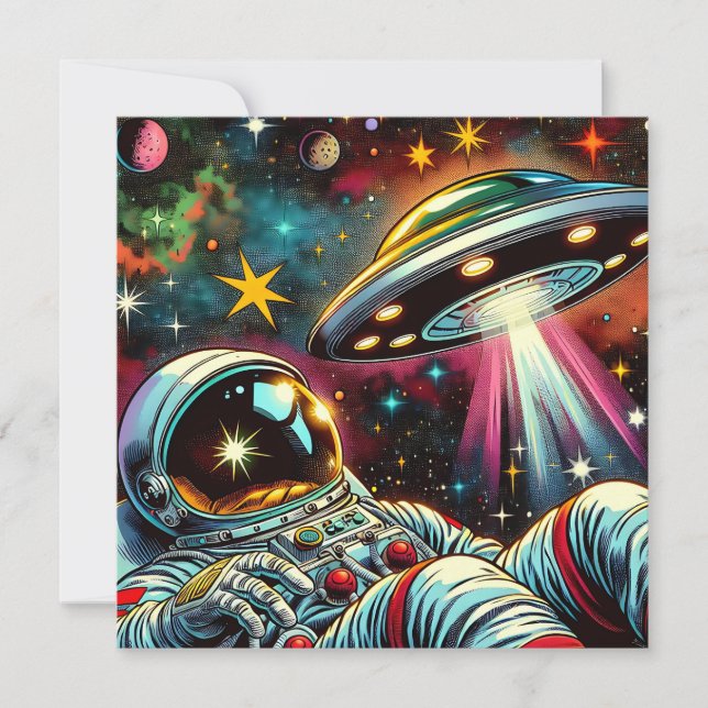 Astronaut som Flyter i rymden med en UFO Ai Art (Framsida)