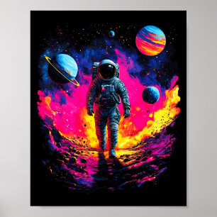 Astronaut som går i galaxen Yttre rymdutforskare S Poster
