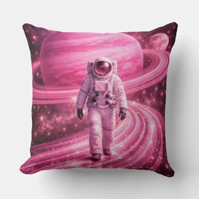 Astronaut som går på rosa ringar kudde (Framsida)