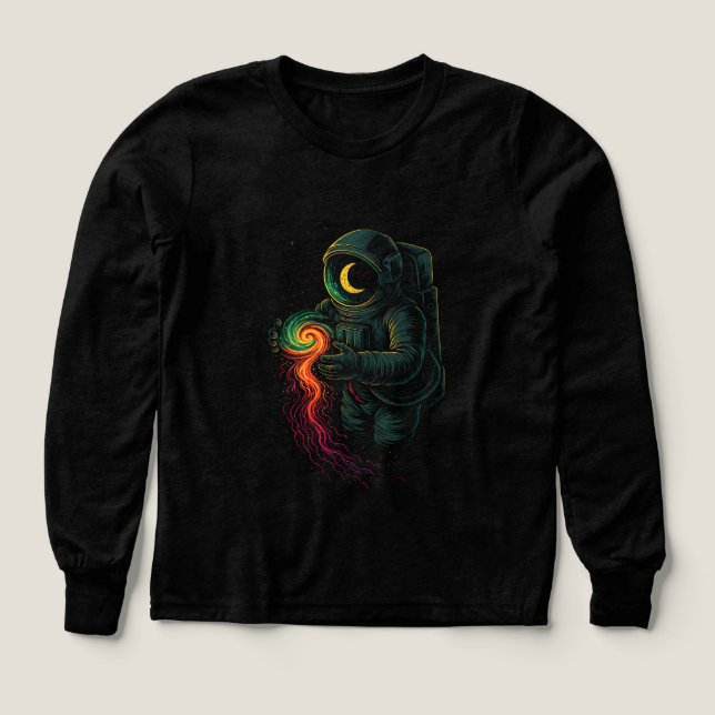 Astronaut som håller en kosmisk spiral t shirt (Design framsida)