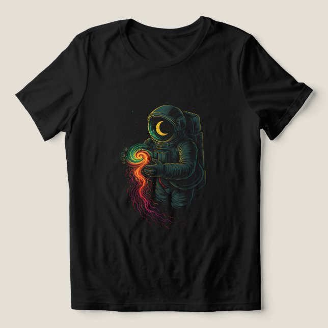 Astronaut som håller en kosmisk spiral t shirt (Design Framsida)