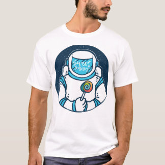 Astronaut som håller godis med galaxer och univers t shirt
