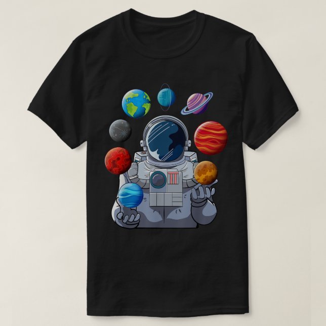 Astronaut som jonglerar med planetkonst t shirt (Design framsida)