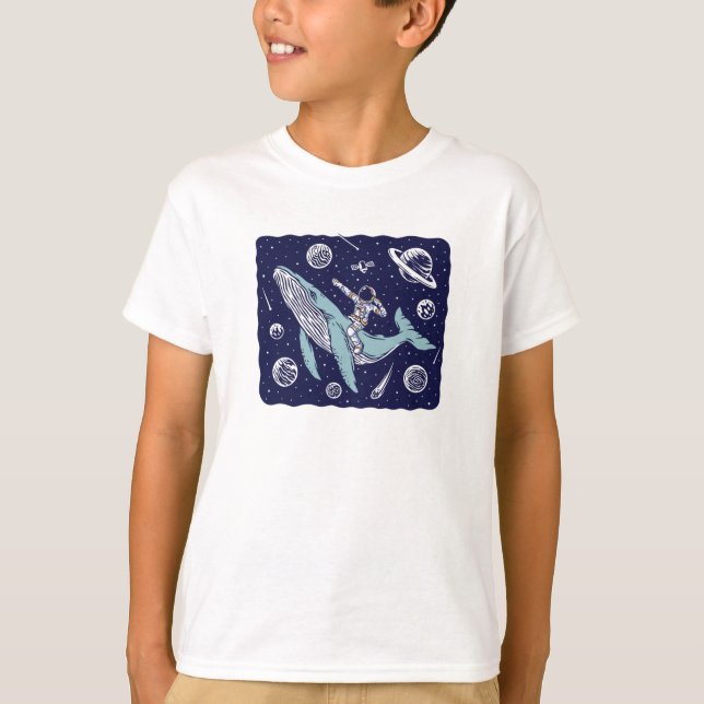 Astronaut som rider en val t shirt (Framsida)
